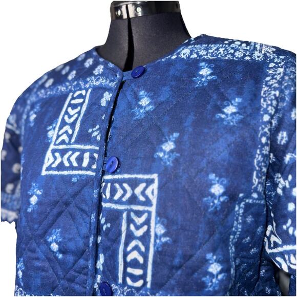 NWT Frnch Small Reversible Quilt Blue Jacket Patchwork Button Pocket Chore Coat - Picture 6 of 12